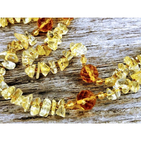 Vintage Amber Glass Beads Citrine Chips Necklace - Picture 2 of 10